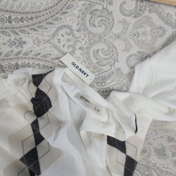 Old Navy Y2K women's cardigan white Argyle NWT Size Large Light academia Preppy - Picture 9 of 9